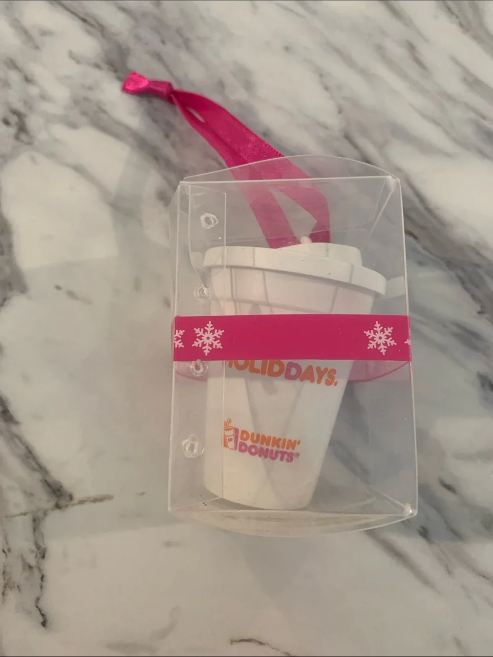 Dunkin' Donuts 2008 White & Pink Holiday Coffee Cup Ornament
